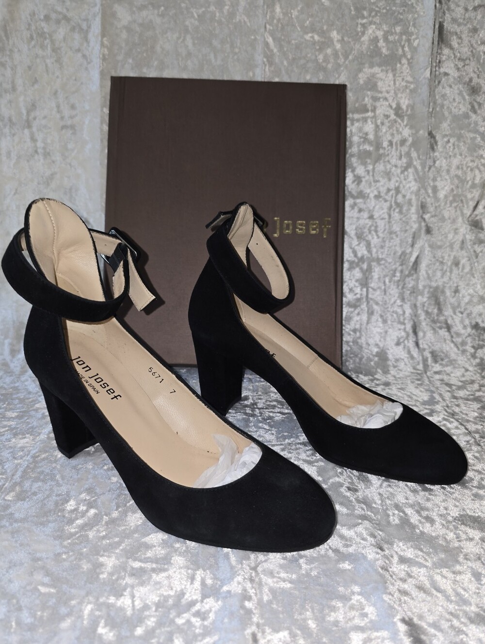 Jon Josef Ted Black Suede Ankle-Strap Block Heel Pumps -